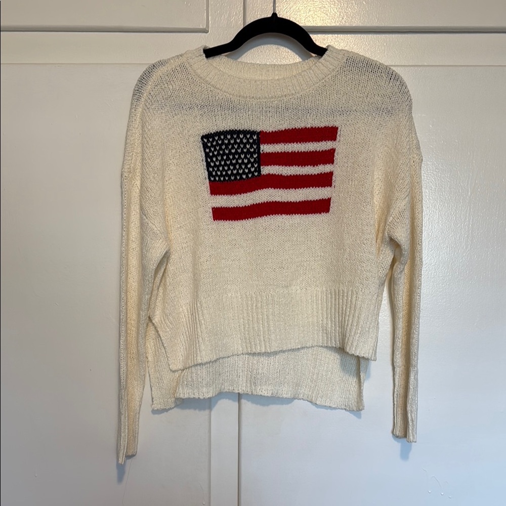 moon & madison Cream Sweater with Flag Design